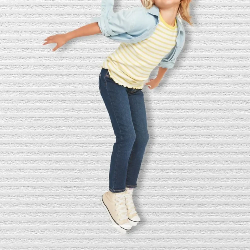 Skinny Built-In Tough Pull-On Jeans for Girls- Size XL (14) - Dark Blue wash